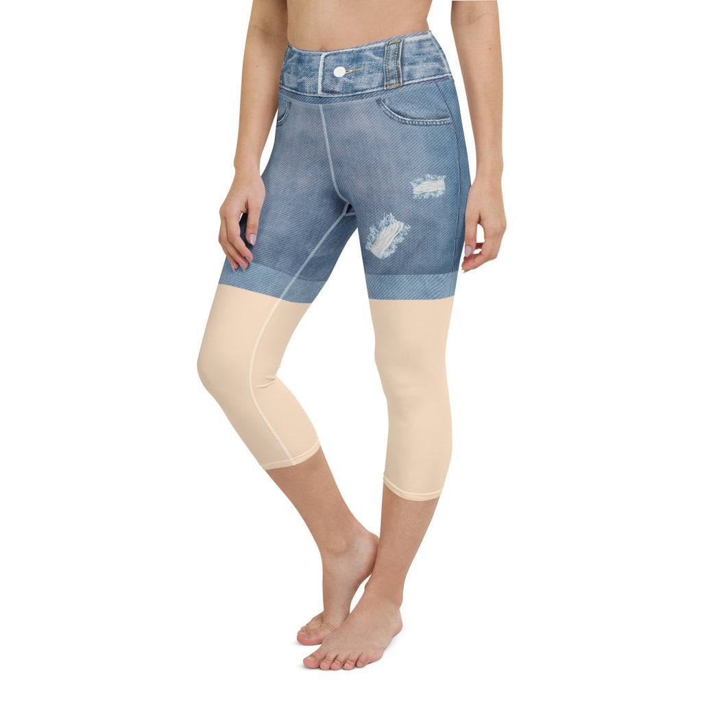 Light Tone Denim Shorts Yoga Capris