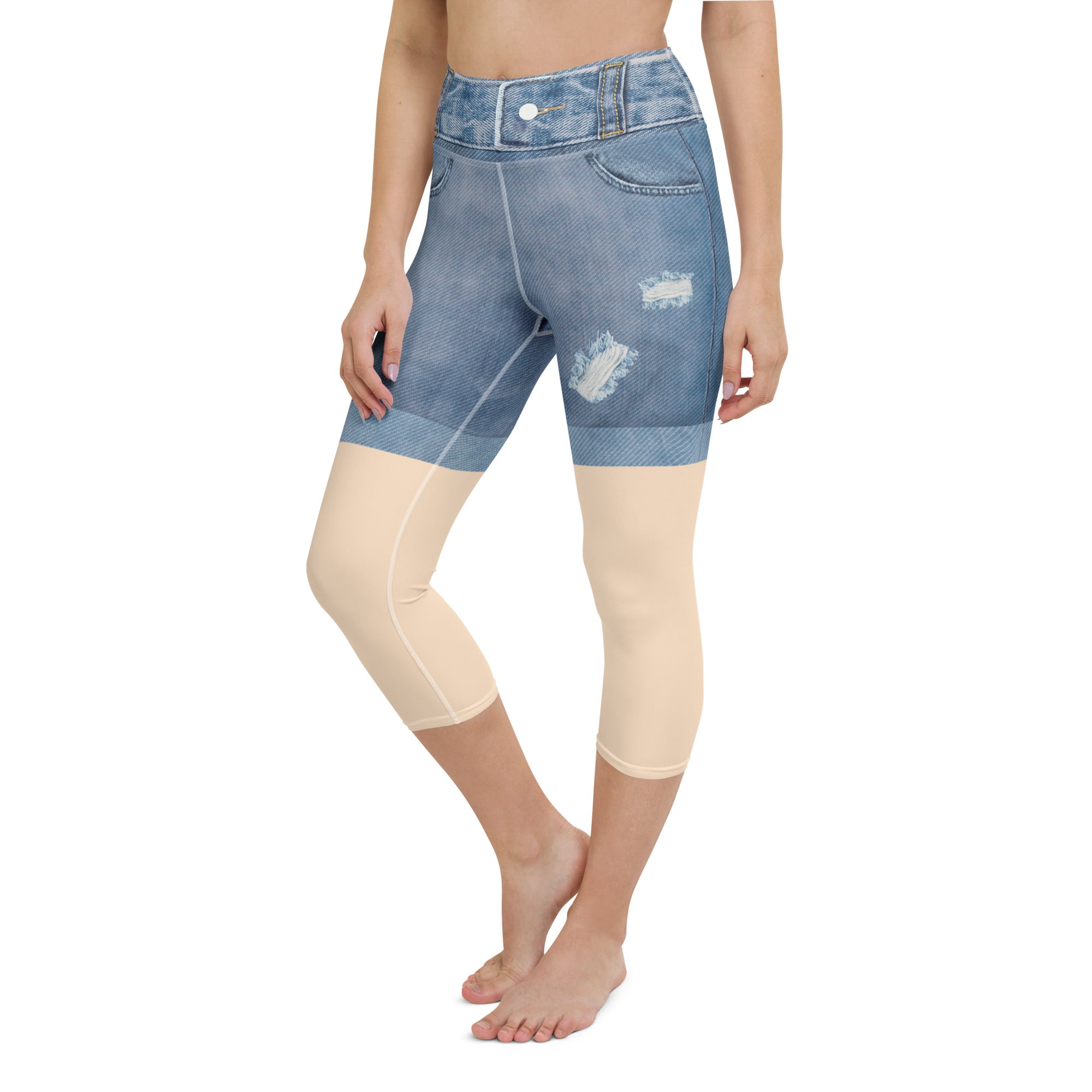 Light Tone Denim Shorts Yoga Capris