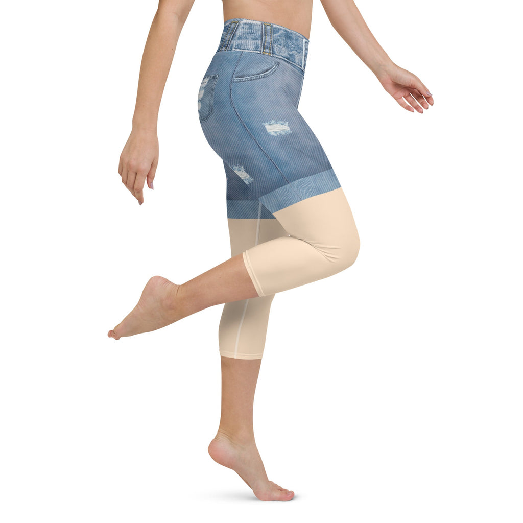 Light Tone Denim Shorts Yoga Capris