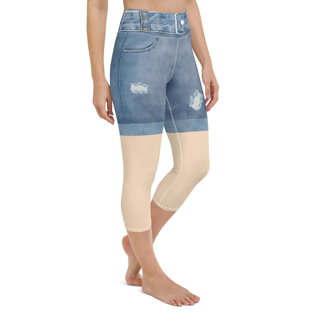 Light Tone Denim Shorts Yoga Capris
