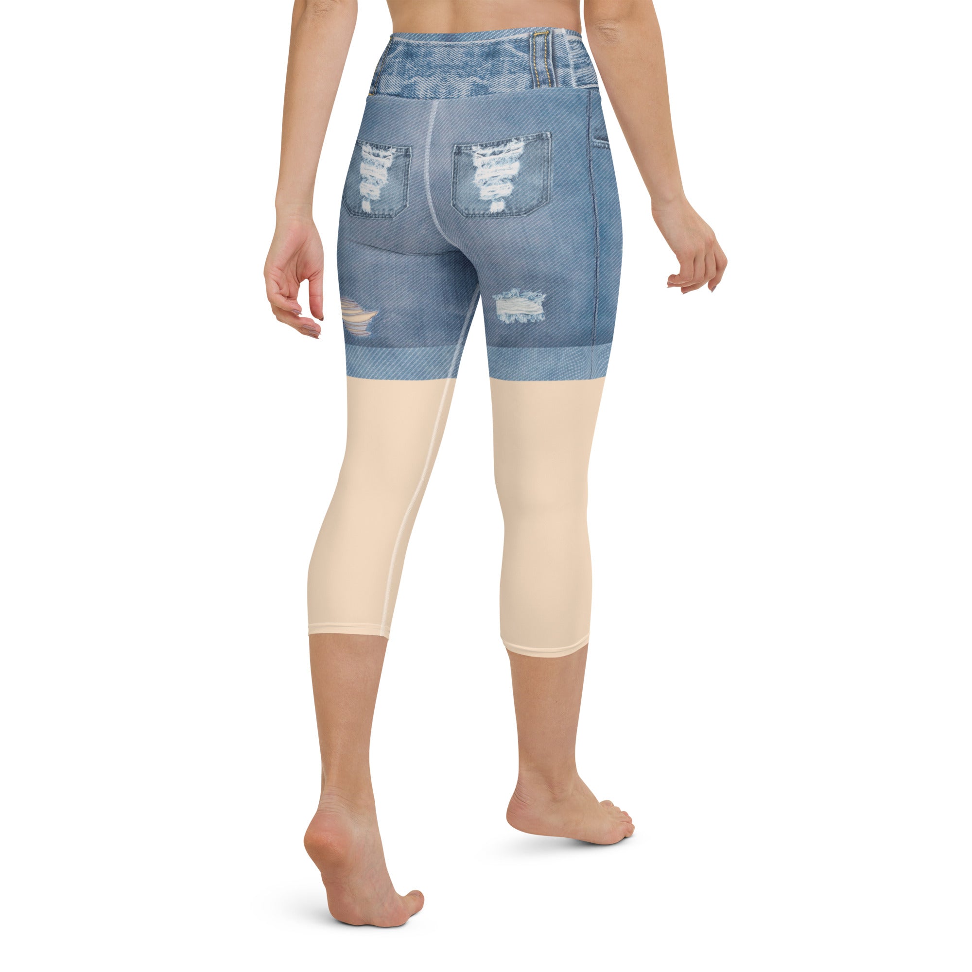 Light Tone Denim Shorts Yoga Capris