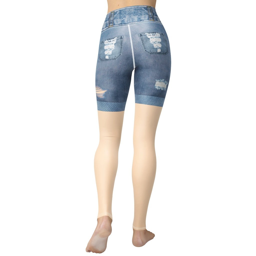 Light Nude Denim Shorts Yoga Leggings