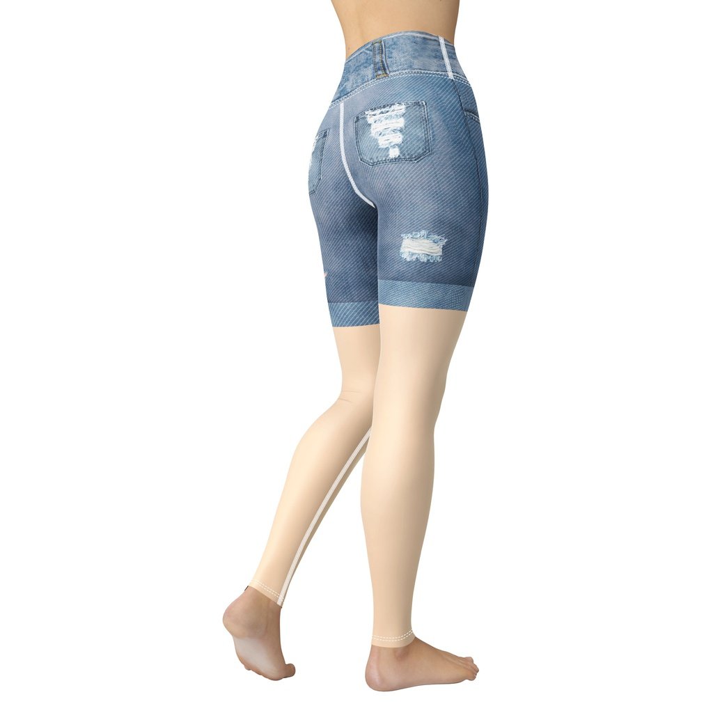Light Nude Denim Shorts Yoga Leggings