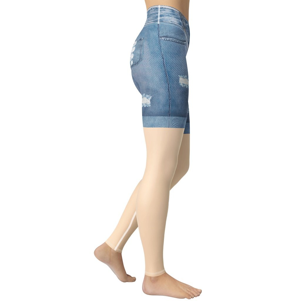 Light Nude Denim Shorts Yoga Leggings