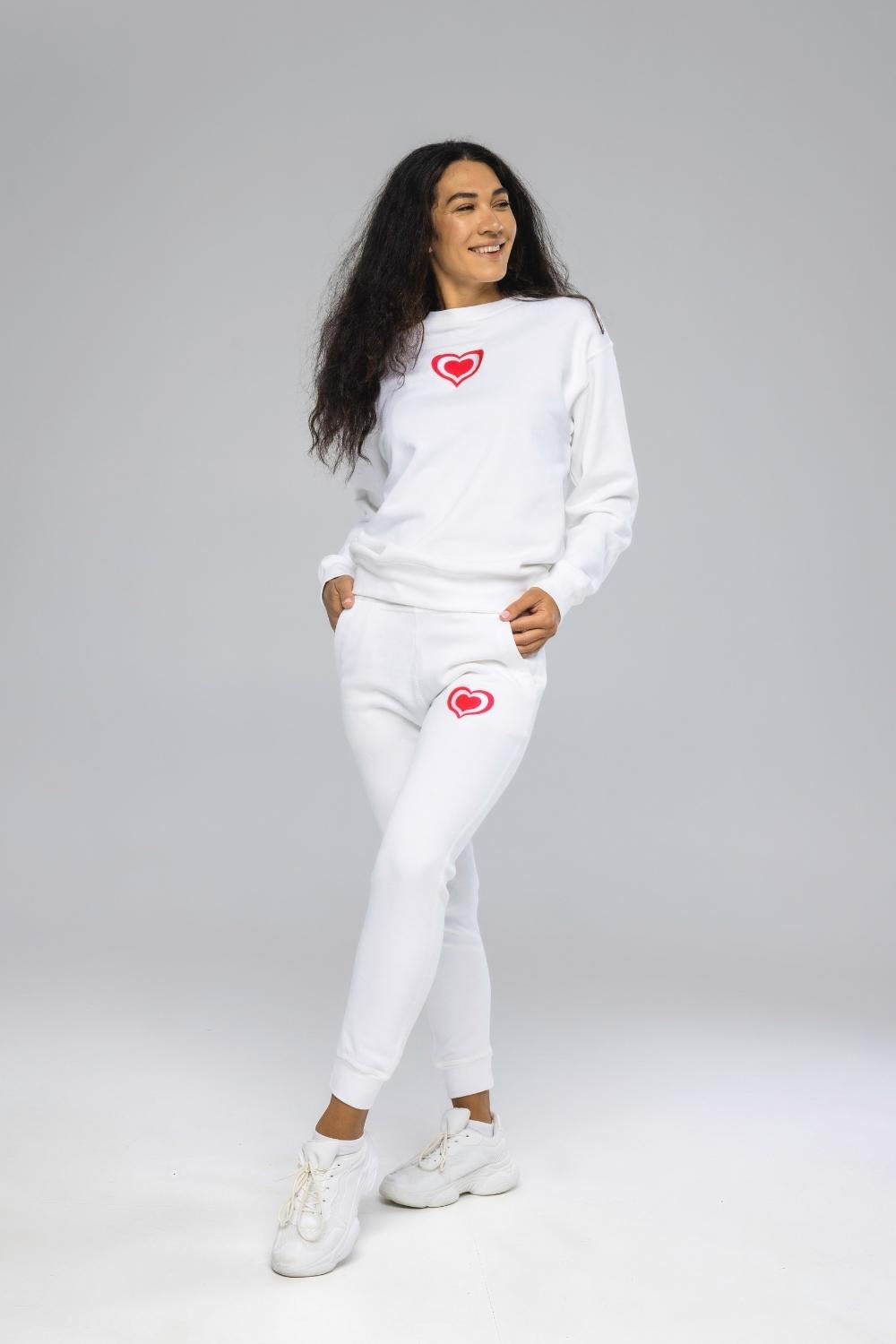 Lovely Heart Embroidery Fleece Sweatpants