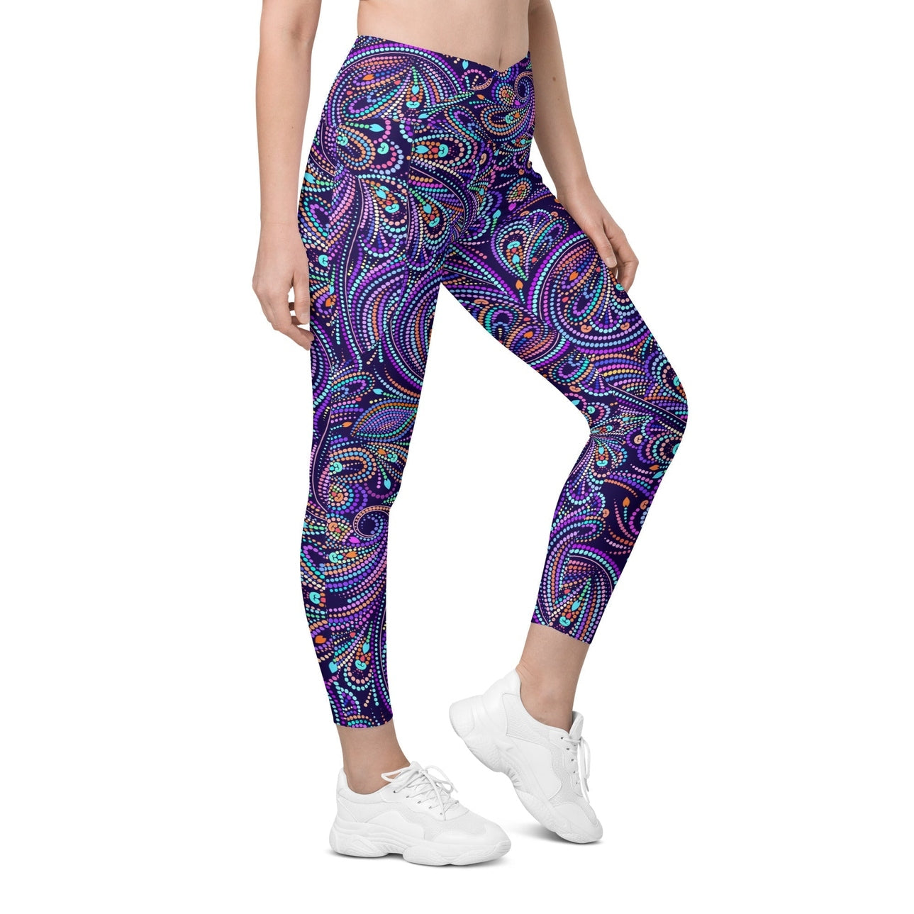 Lovely Mosaic Crossover Leggings With Pockets