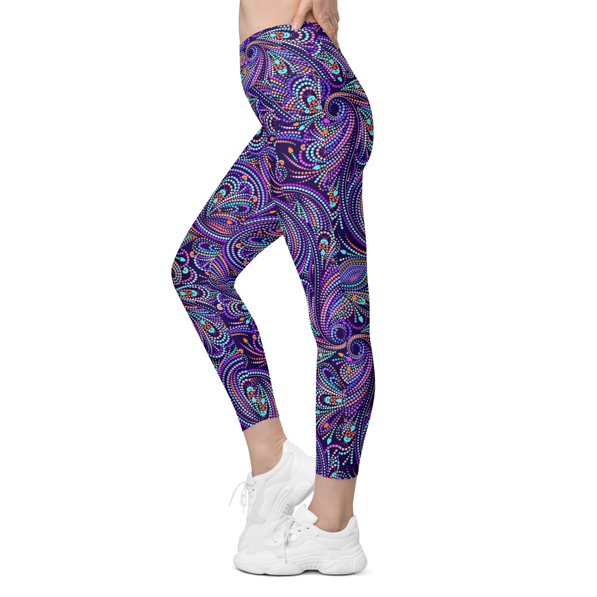 Lovely Mosaic Crossover Leggings With Pockets