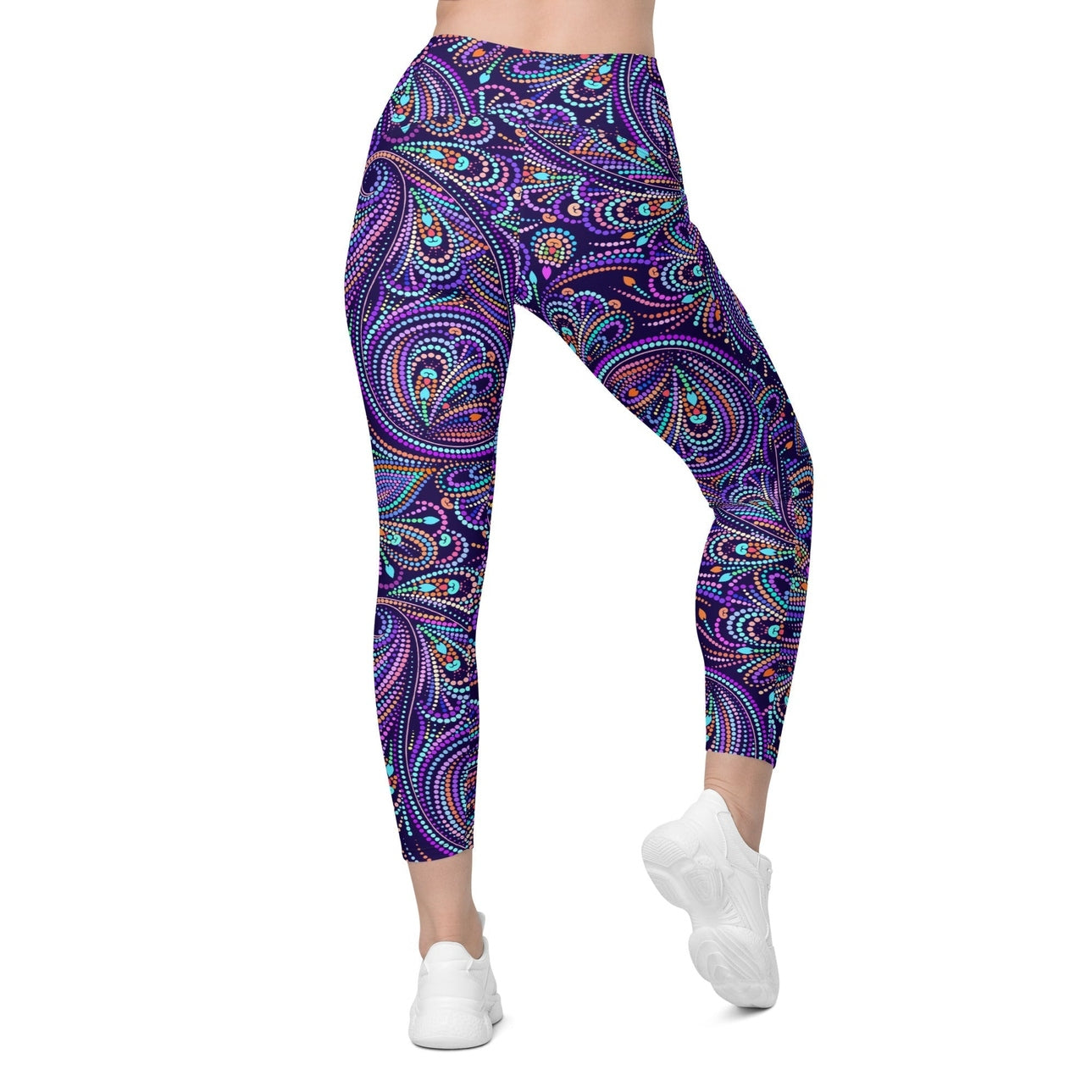 Lovely Mosaic Crossover Leggings With Pockets