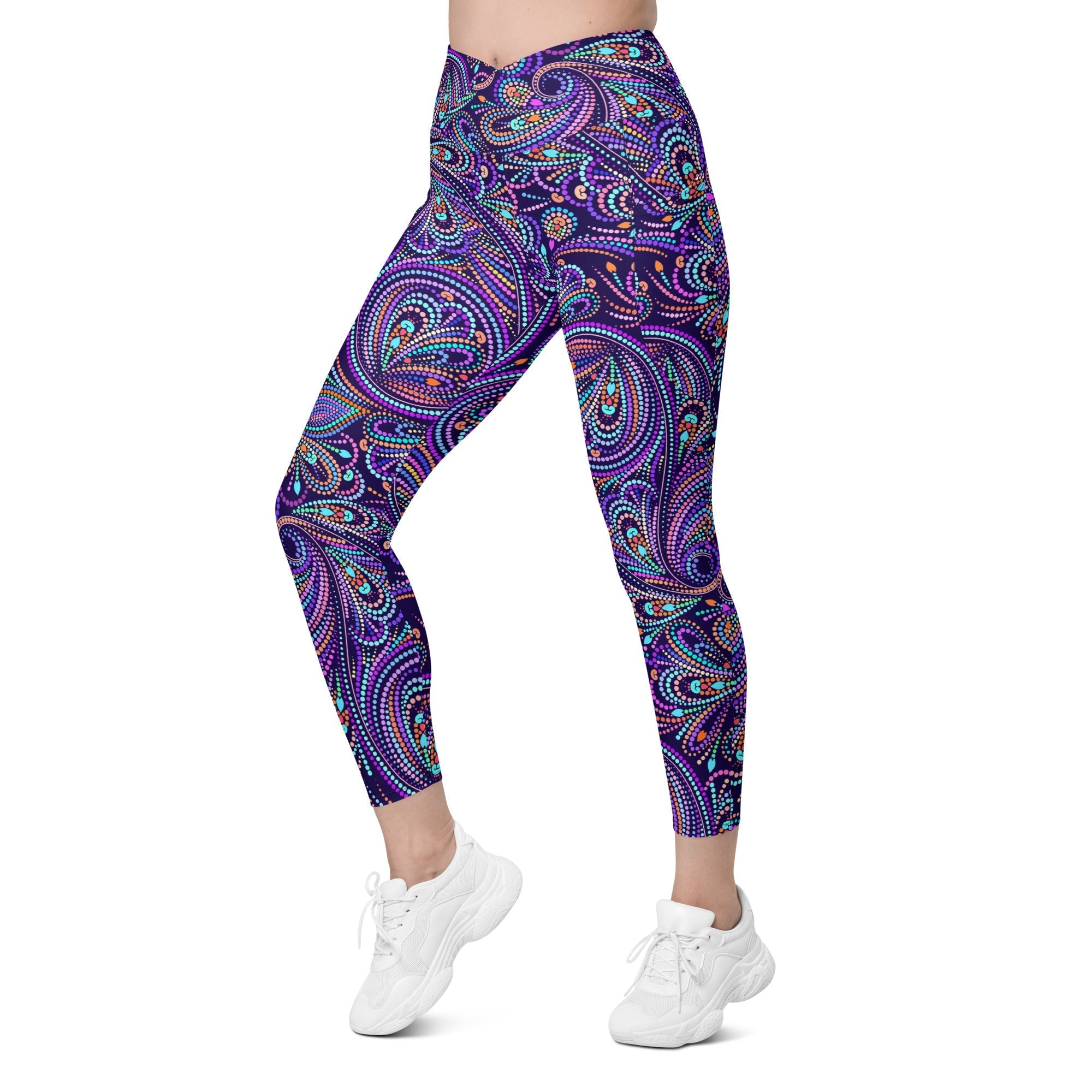 Lovely Mosaic Crossover Leggings With Pockets