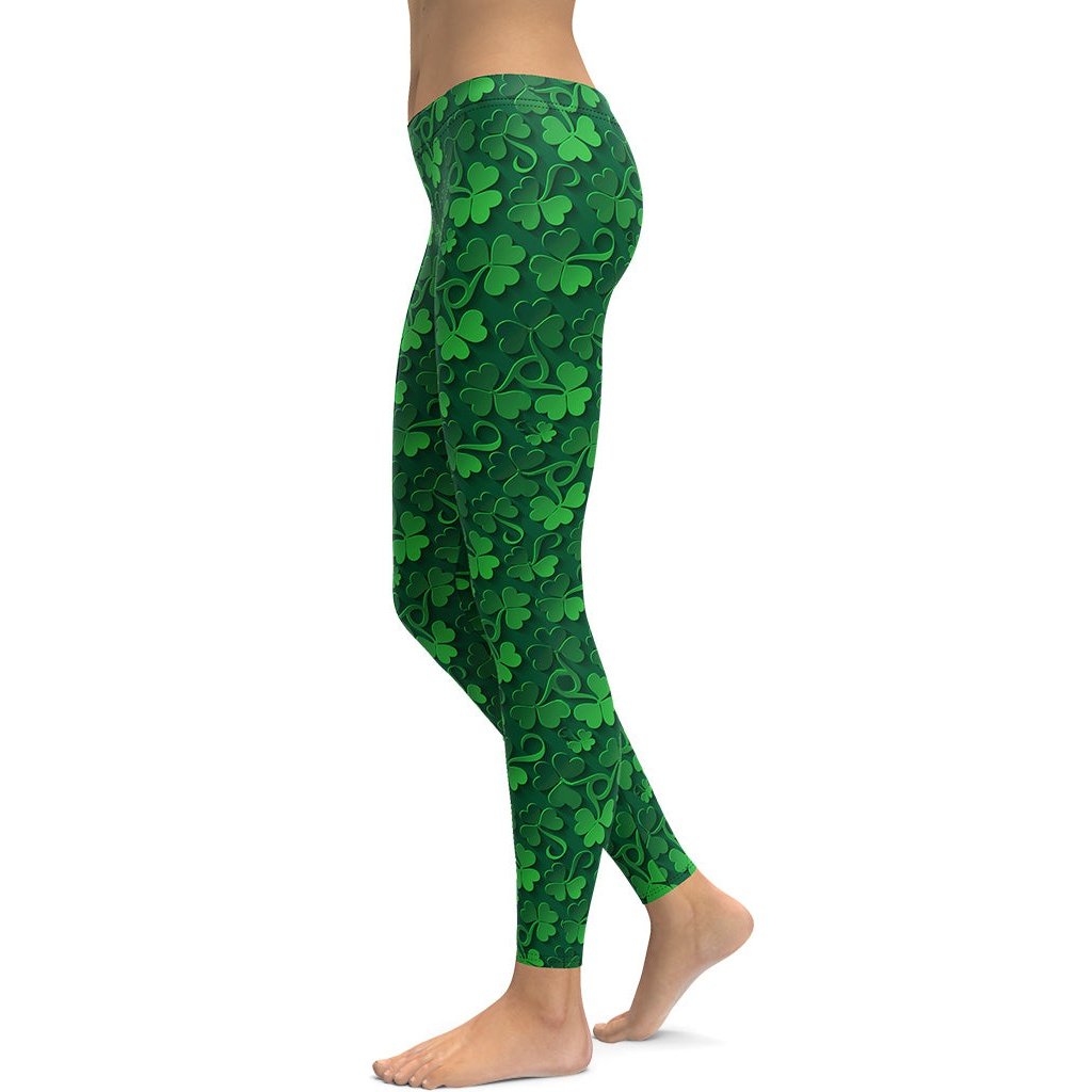 Bowake Women St. Patrick's Day Tights High Waisted Stretchy Leggings  Shamrock Clover Skinny Pant for Parties and Festivals Black 1