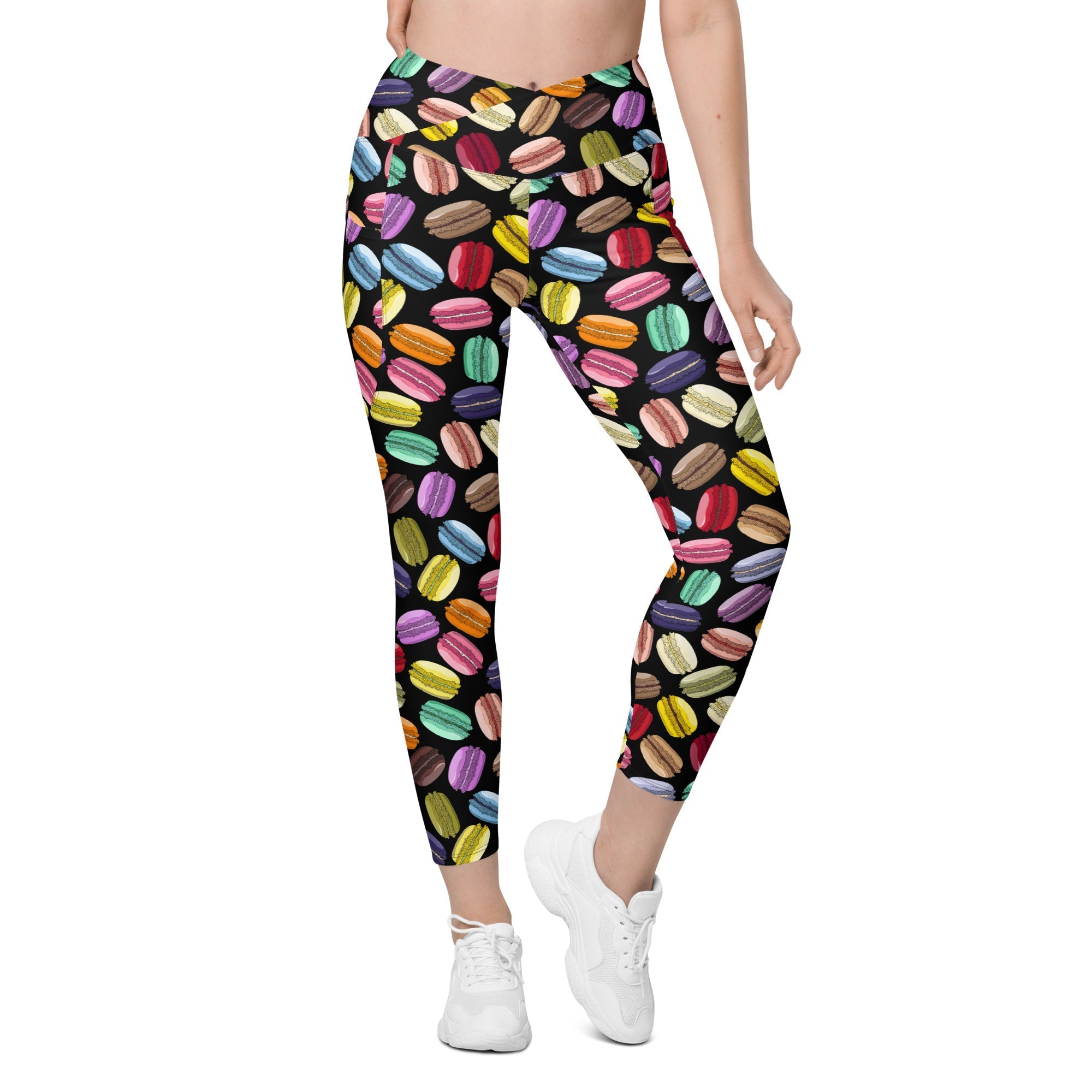 Macaroons Pattern Crossover Leggings With Pockets