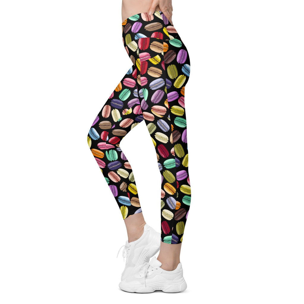 Macaroons Pattern Crossover Leggings With Pockets