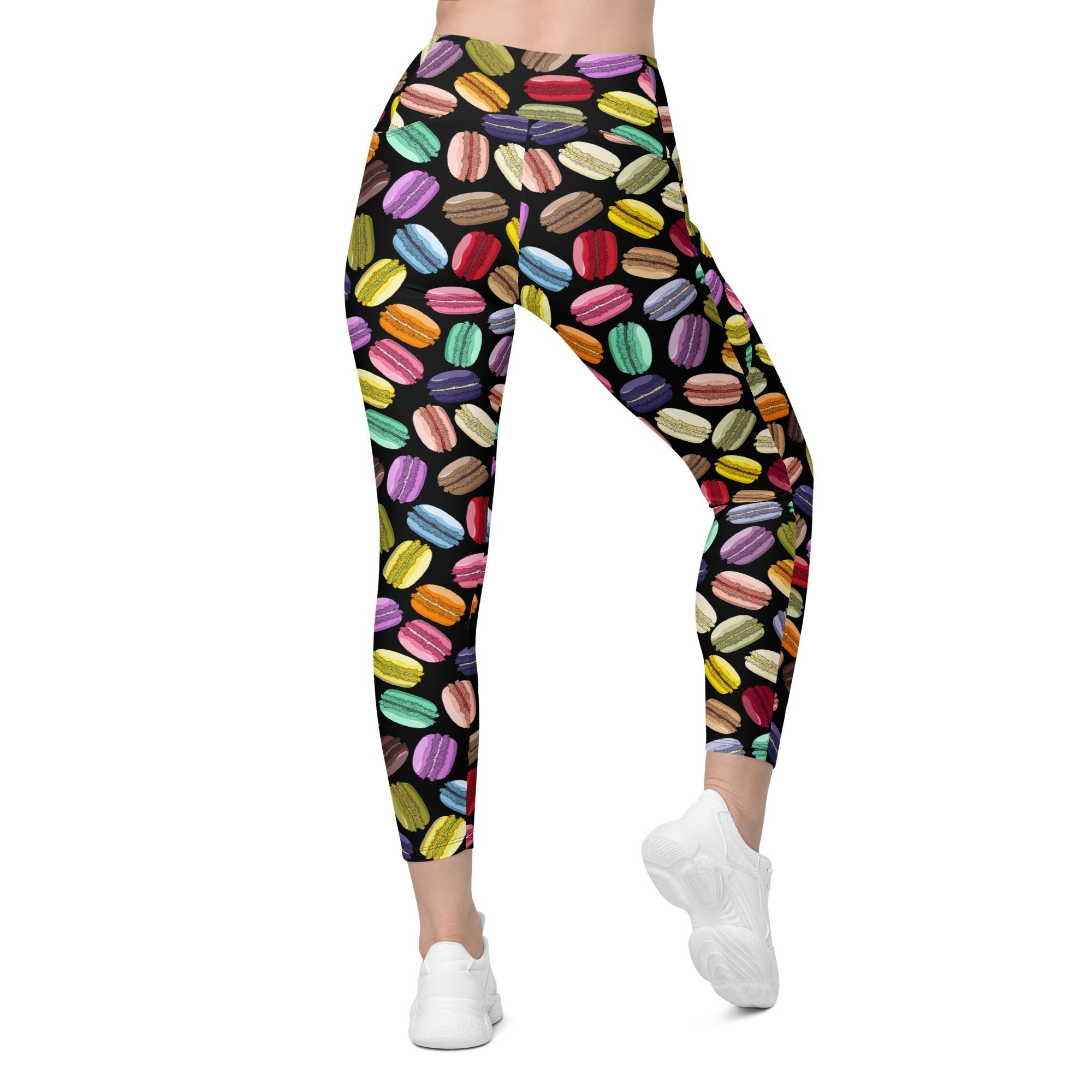 Macaroons Pattern Crossover Leggings With Pockets