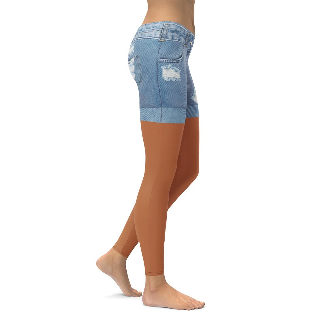 Medium Brown Denim Shorts Leggings