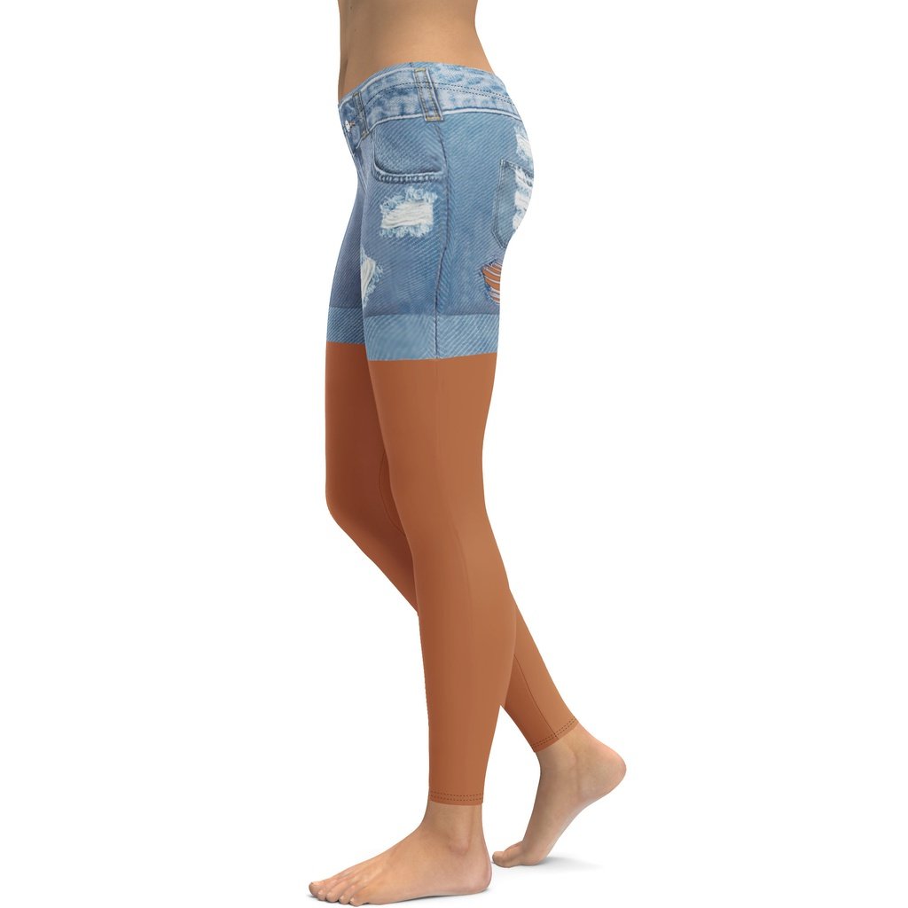 Medium Brown Denim Shorts Leggings
