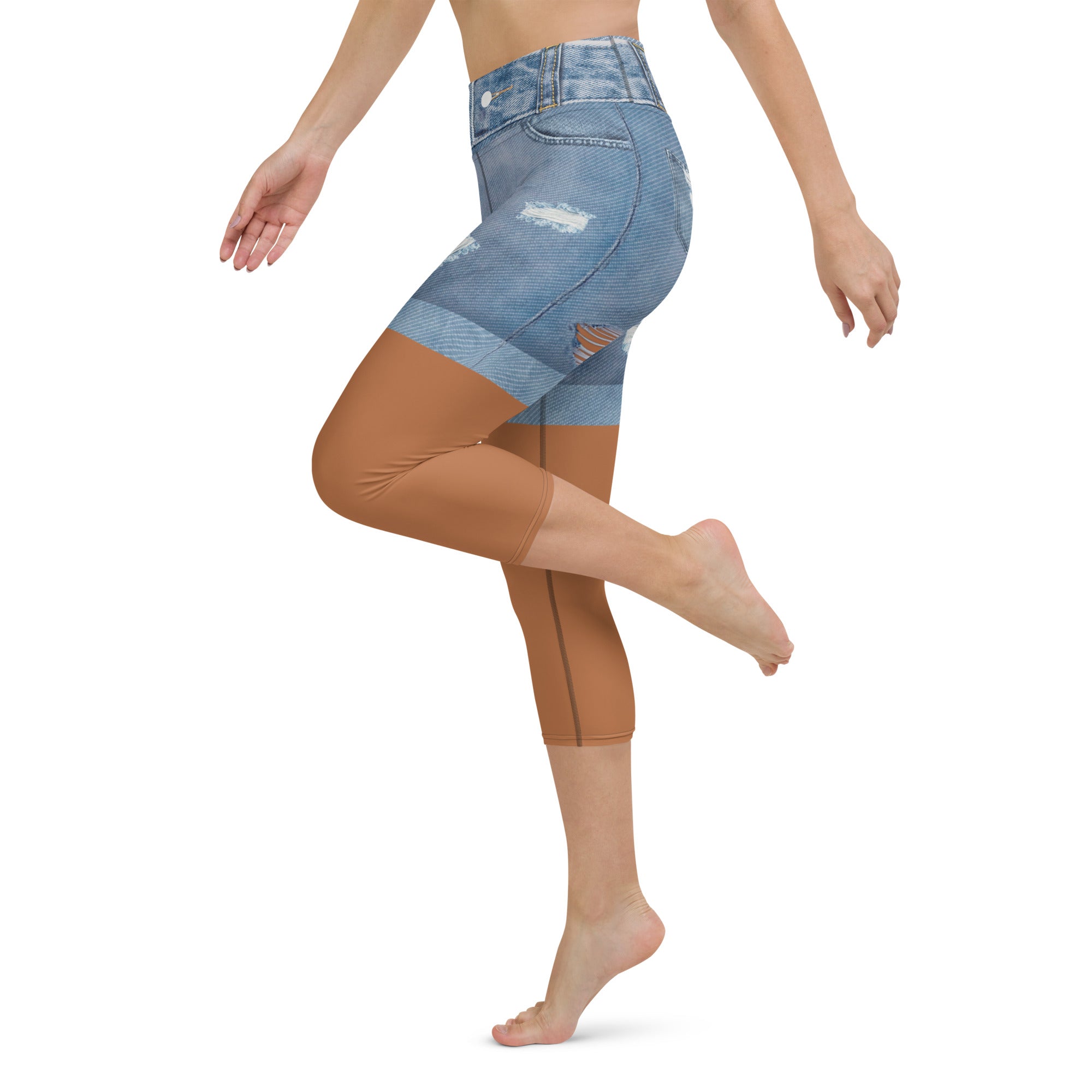 Medium Brown Denim Shorts Yoga Capris