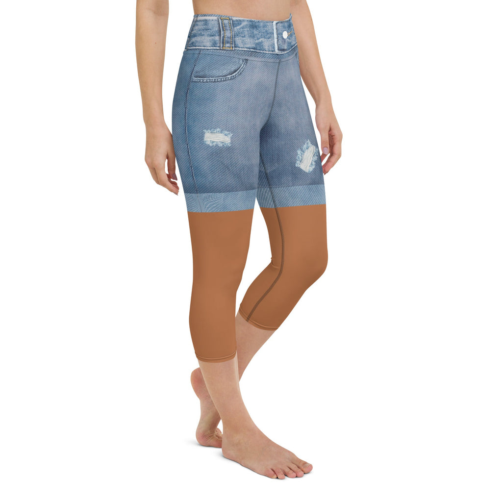 Medium Brown Denim Shorts Yoga Capris