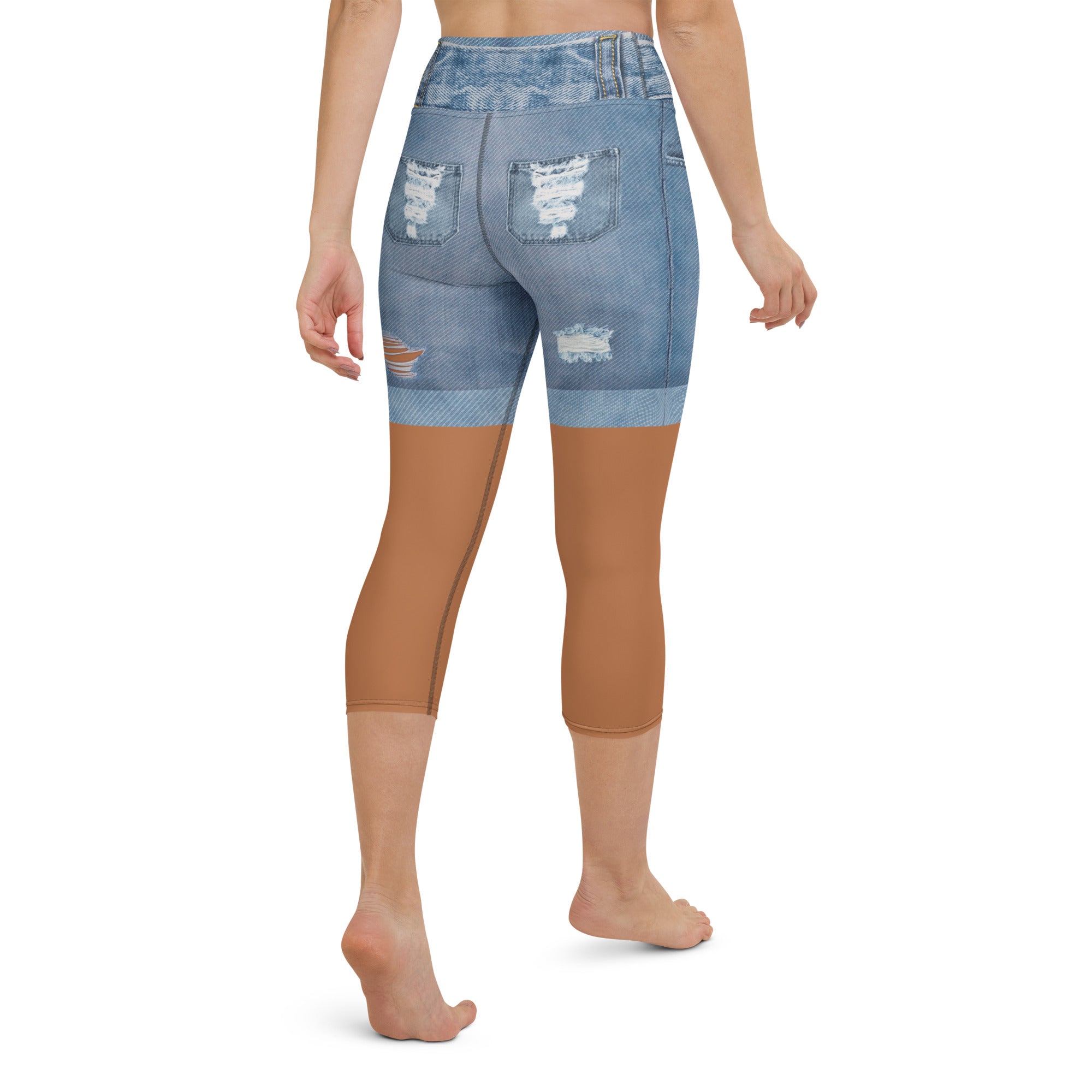 Medium Brown Denim Shorts Yoga Capris