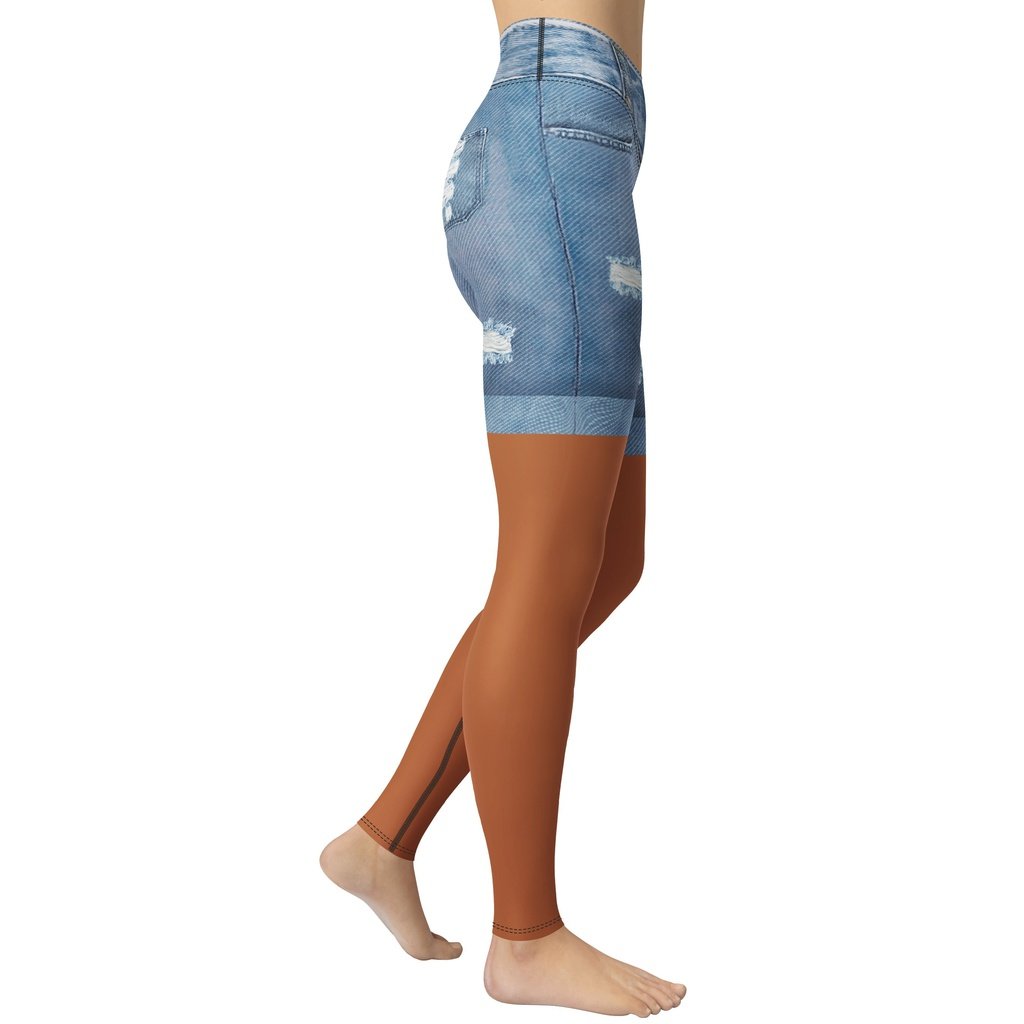 Medium Brown Denim Shorts Yoga Leggings