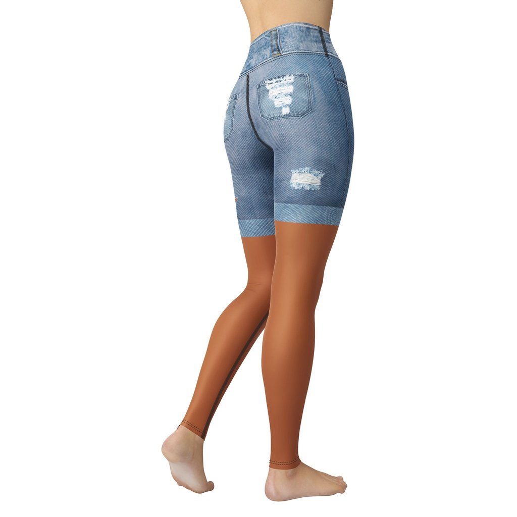 Medium Brown Denim Shorts Yoga Leggings