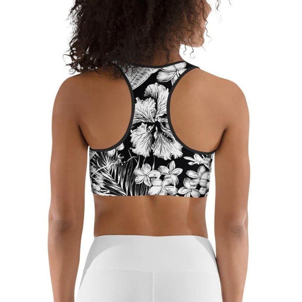 Monochrome Floral Sports Bra