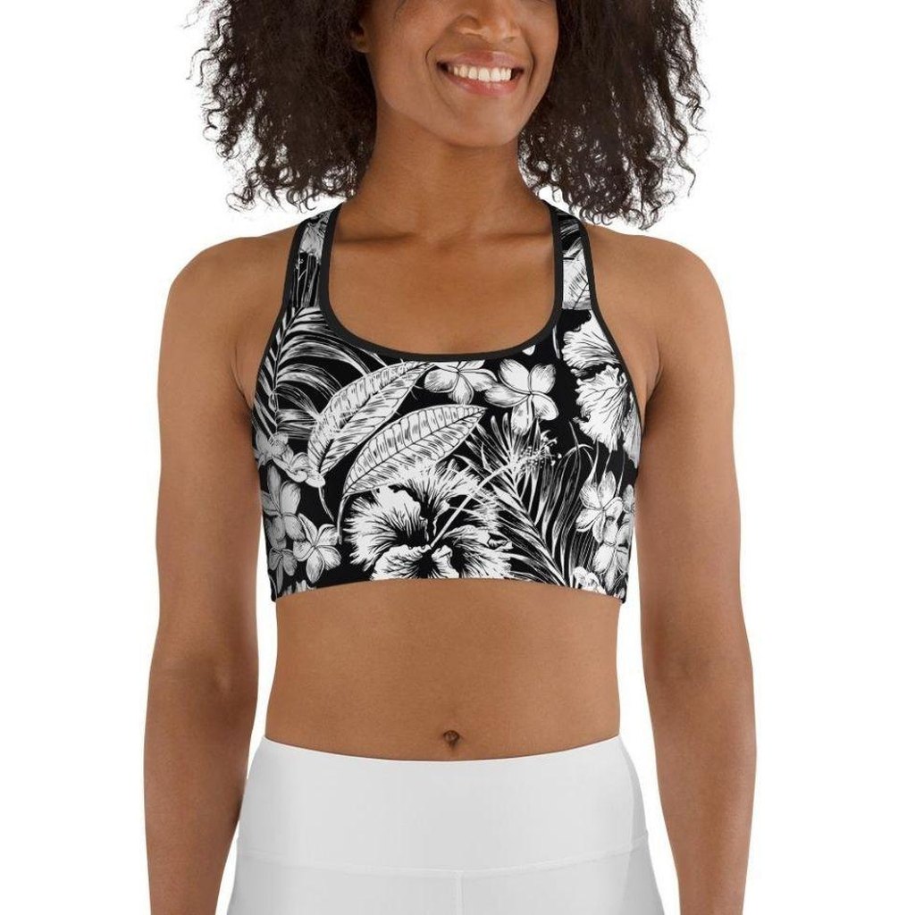 Monochrome Floral Sports Bra