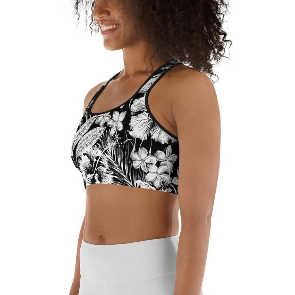 Monochrome Floral Sports Bra