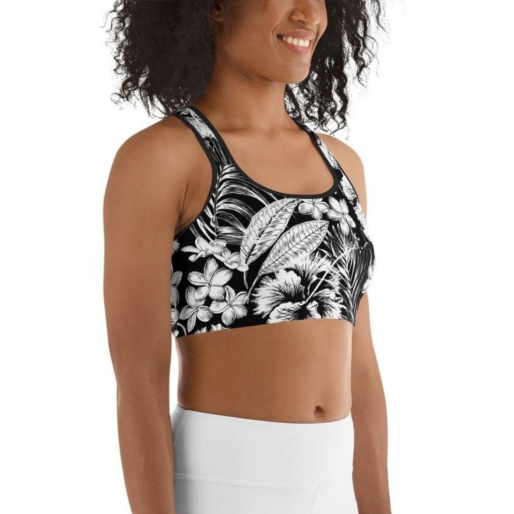Monochrome Floral Sports Bra