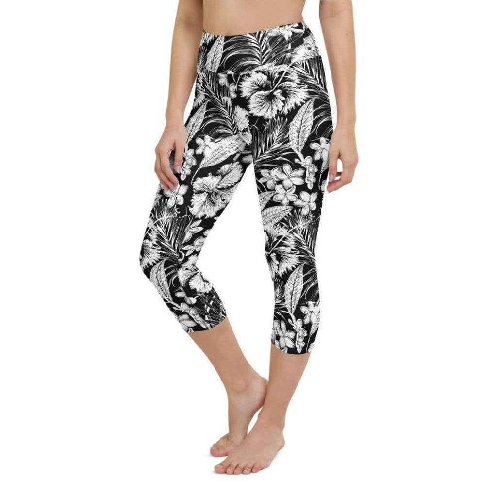 Monochrome Floral Yoga Capris