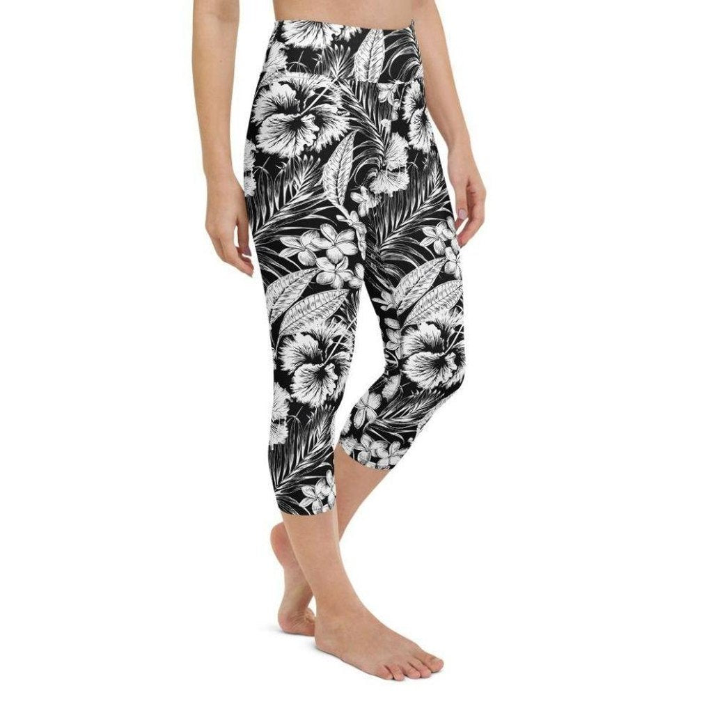 Monochrome Floral Yoga Capris