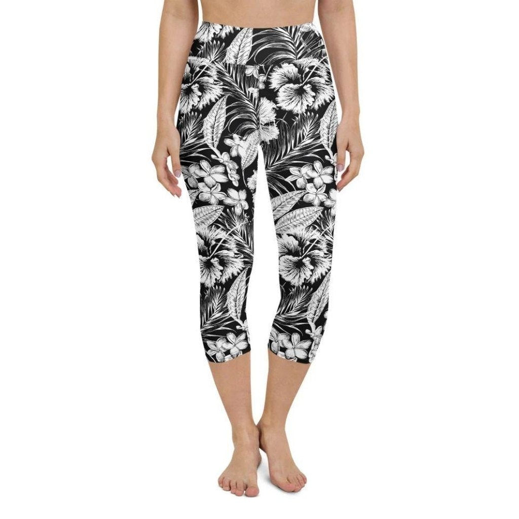 Monochrome Floral Yoga Capris