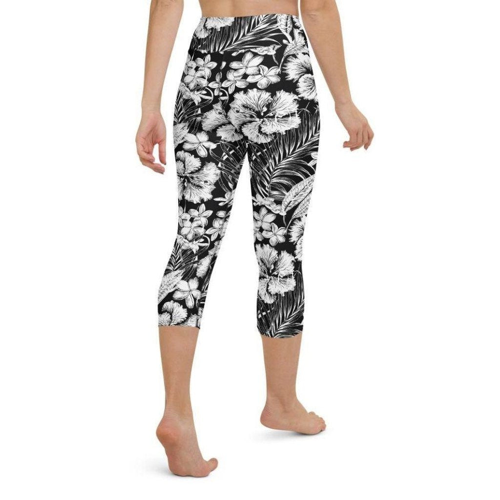 Monochrome Floral Yoga Capris