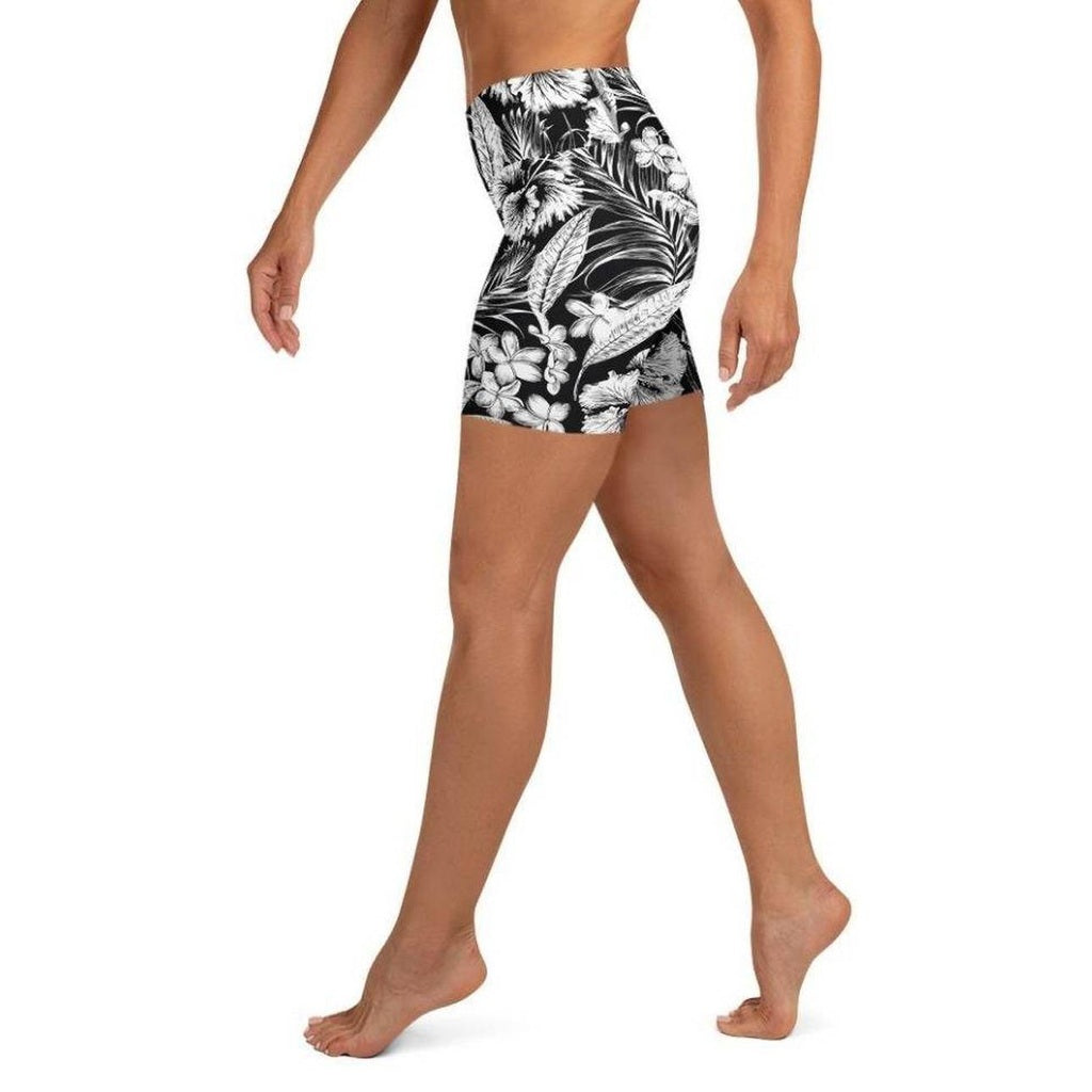 Monochrome Floral Yoga Shorts