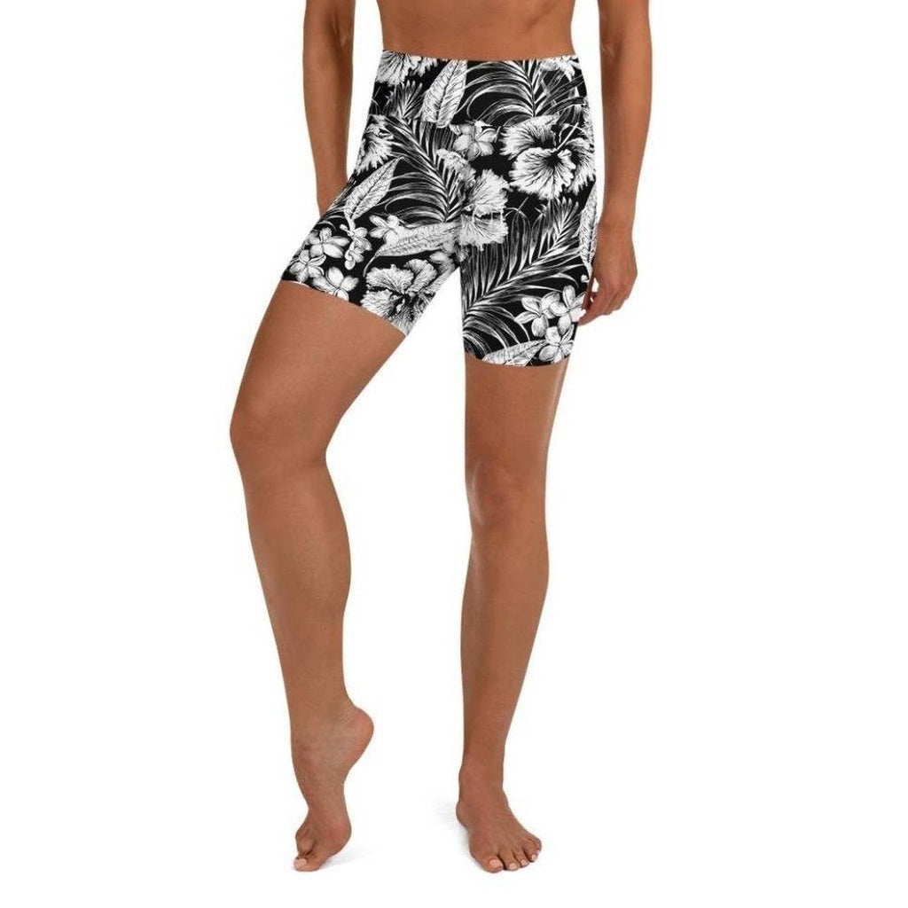 Monochrome Floral Yoga Shorts