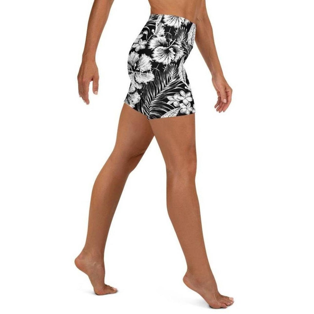 Monochrome Floral Yoga Shorts