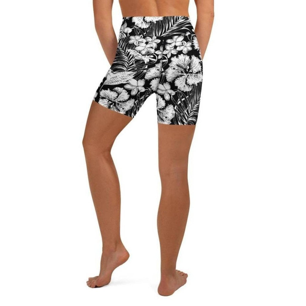 Monochrome Floral Yoga Shorts