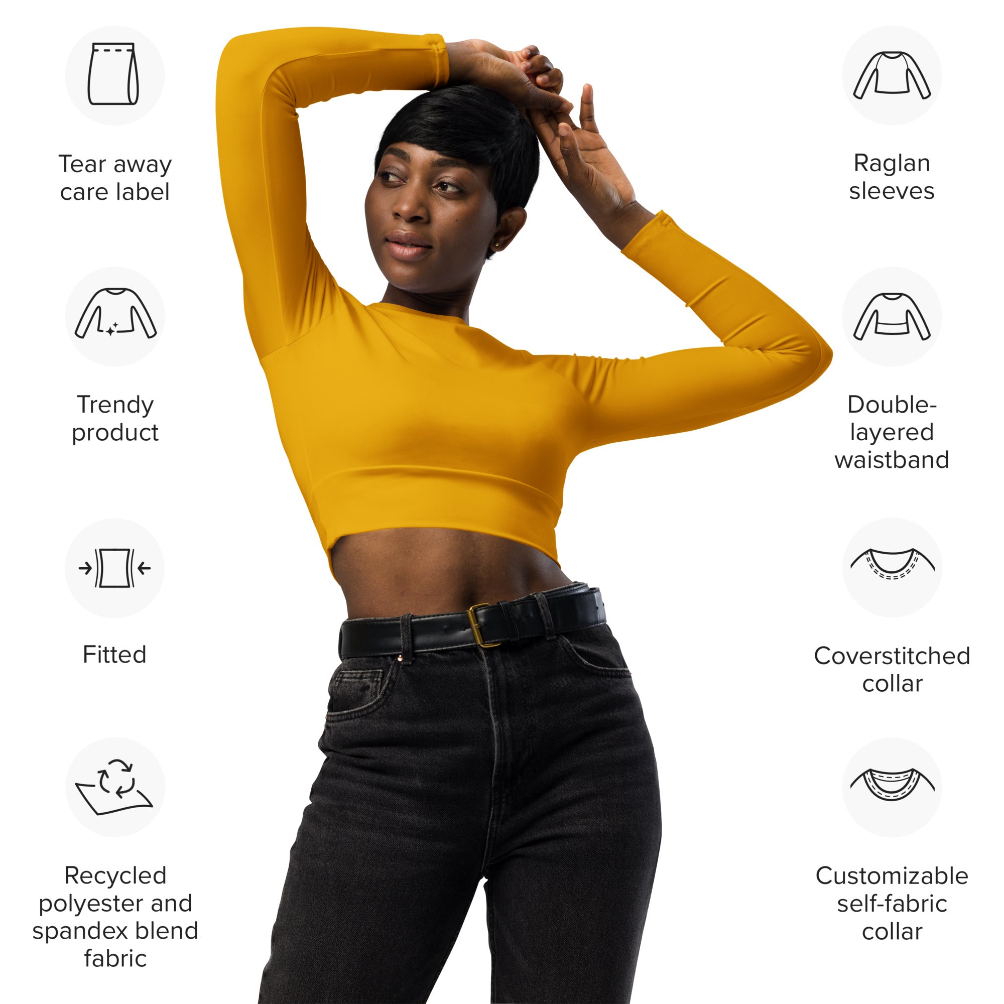 Mustard Yellow Recycled Long-sleeve Crop Top