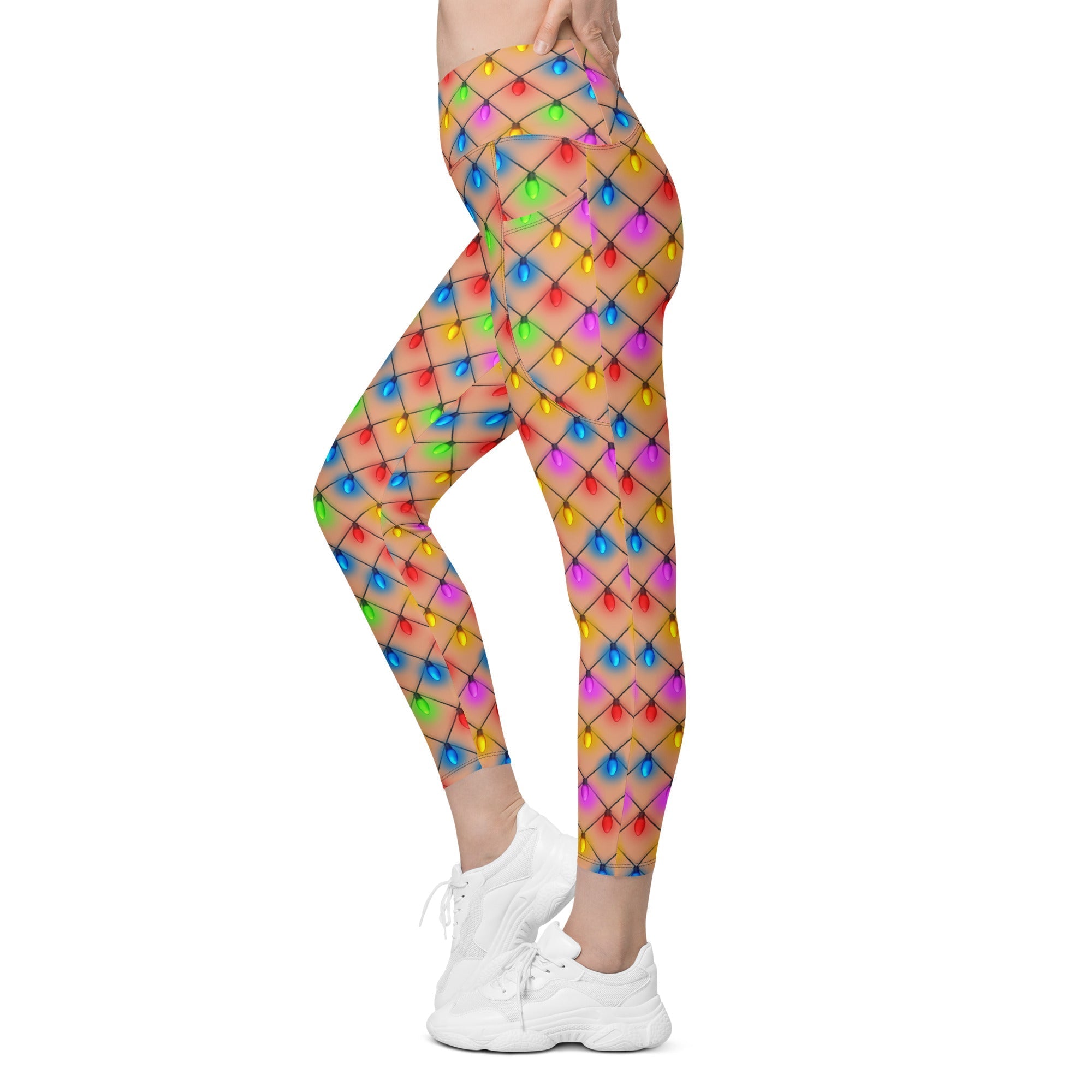 Naughty Christmas Lights Crossover Leggings With Pockets