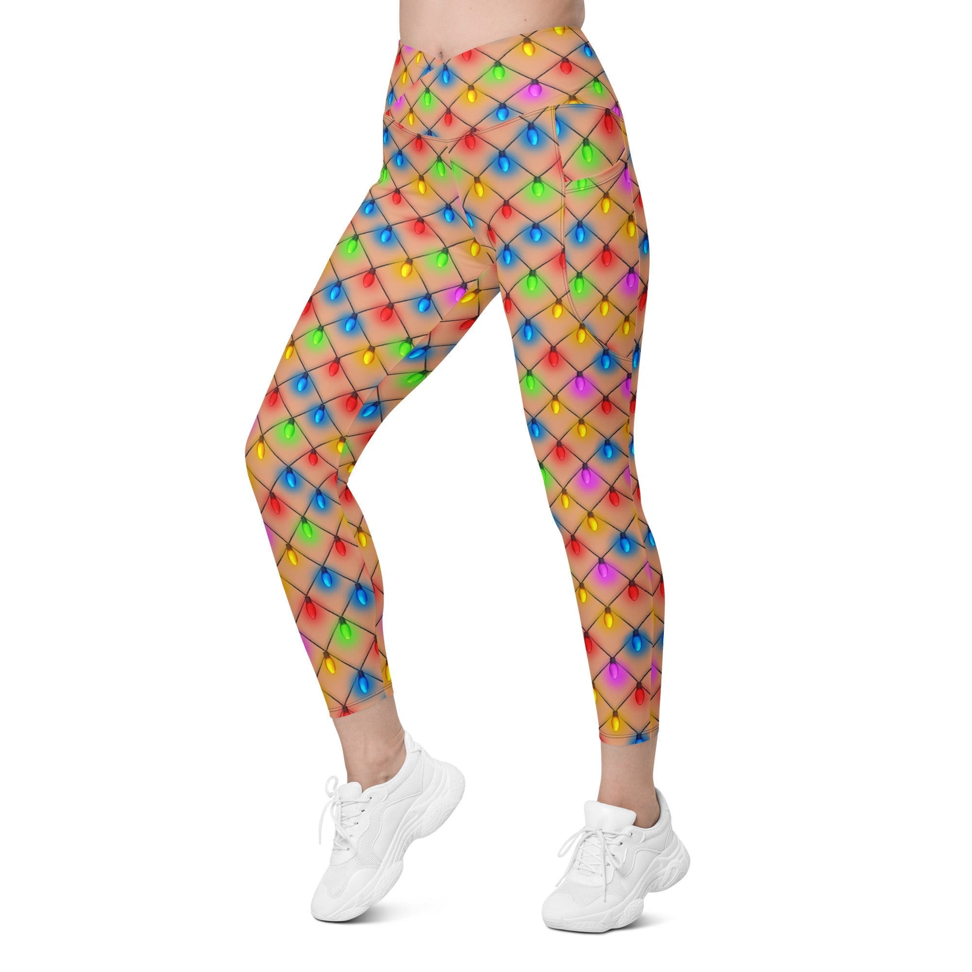 Naughty Christmas Lights Crossover Leggings With Pockets