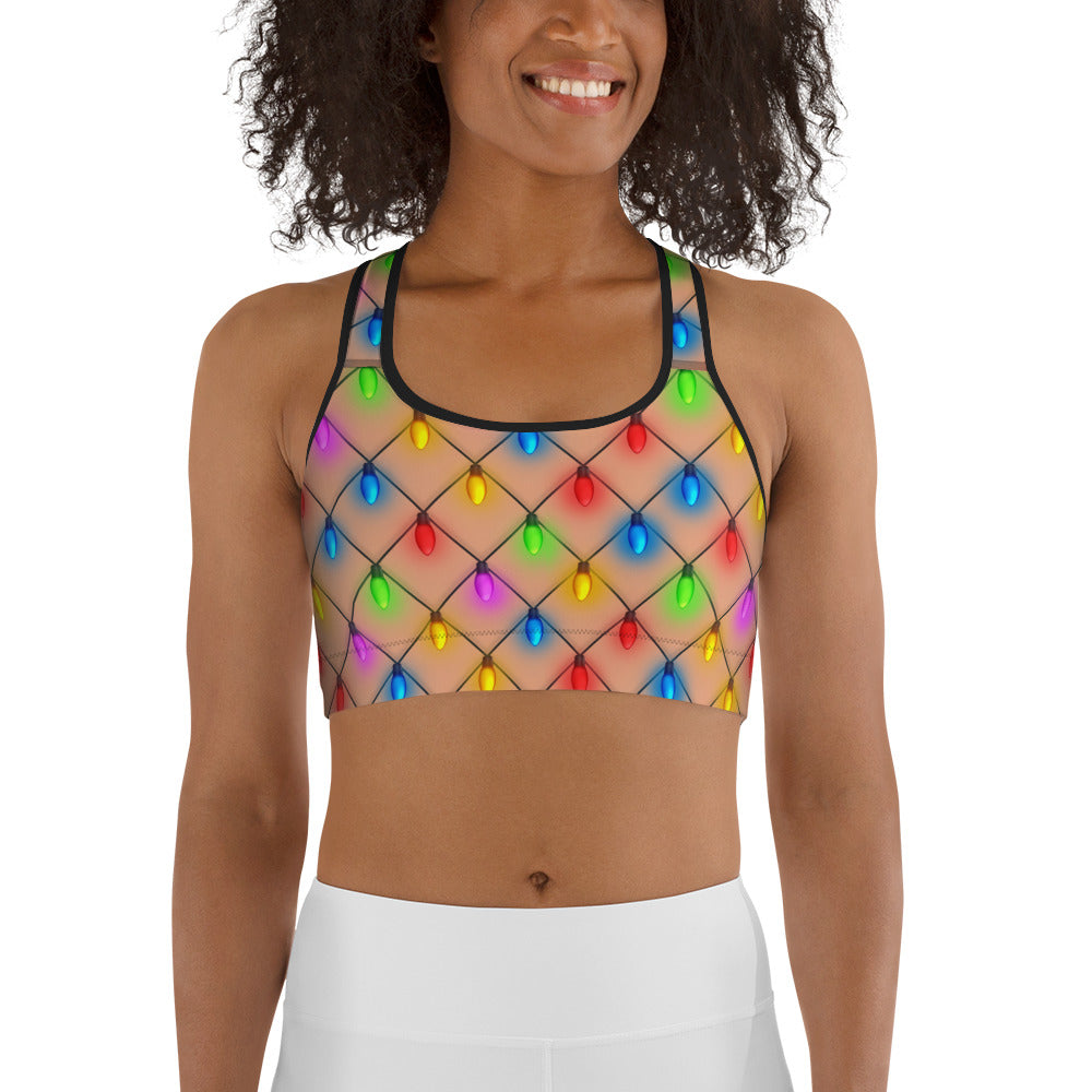 Naughty Christmas Lights Sports Bra