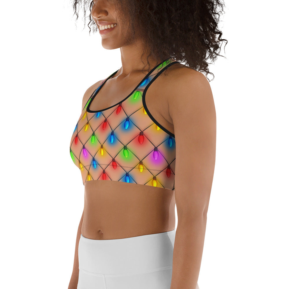 Naughty Christmas Lights Sports Bra