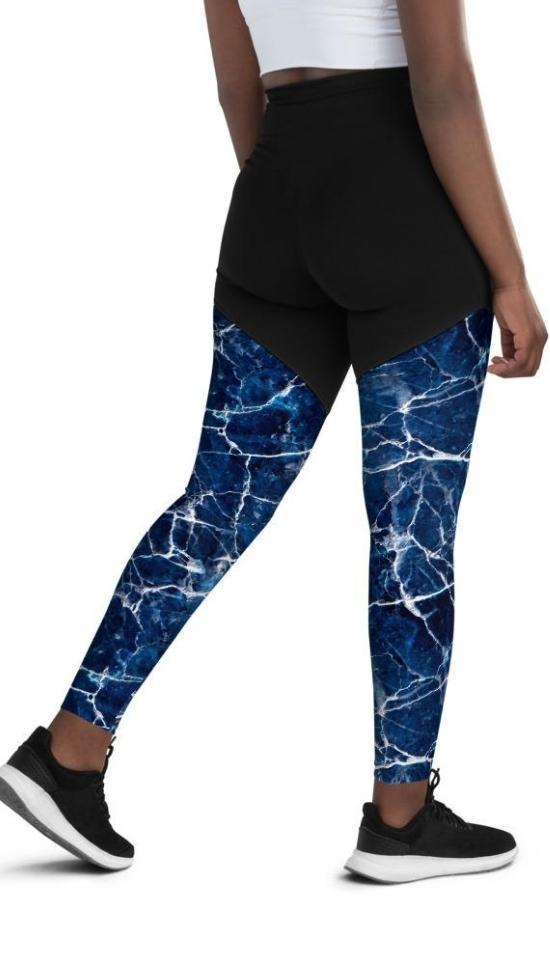 Navy Blue Marble Compression Leggings FIERCEPULSE