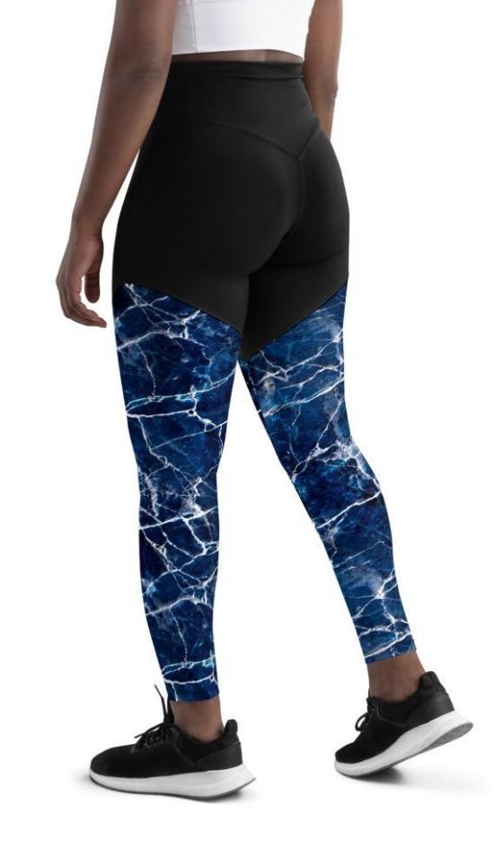 Navy Blue Marble Compression Leggings