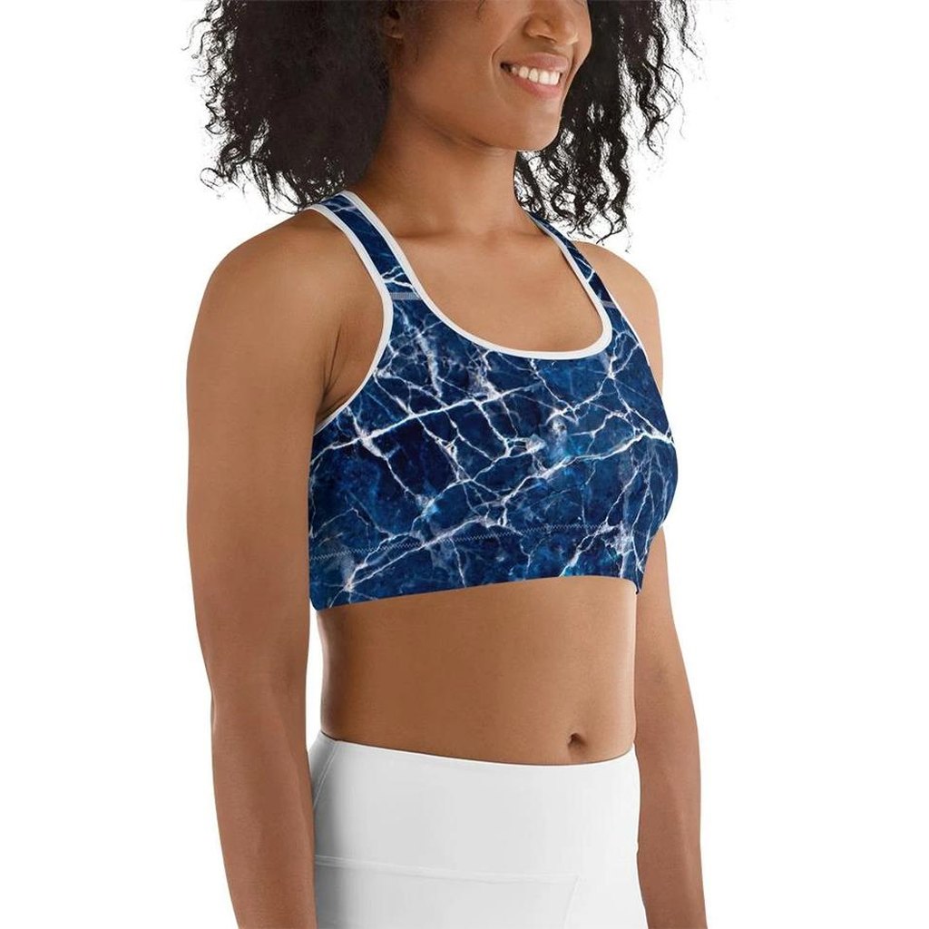 Navy Blue Marble Sports Bra