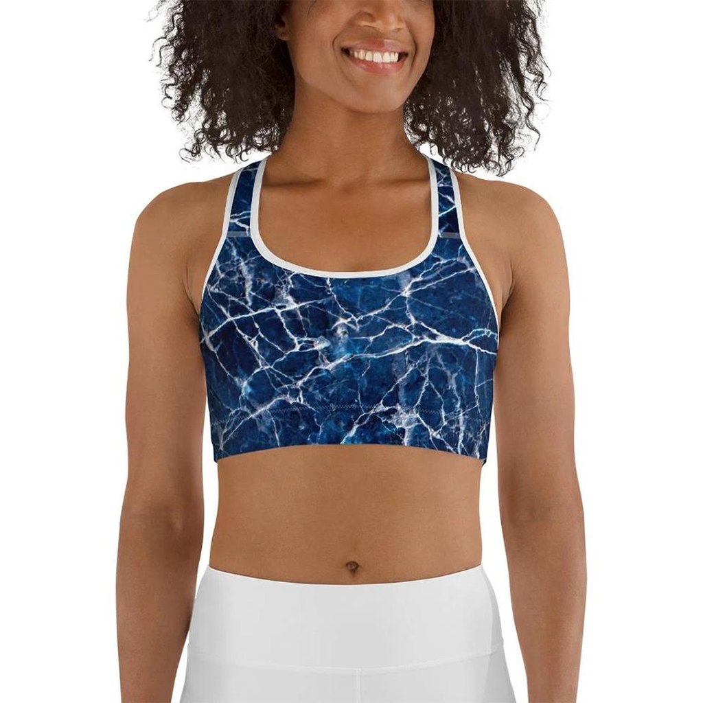 Navy Blue Marble Sports Bra
