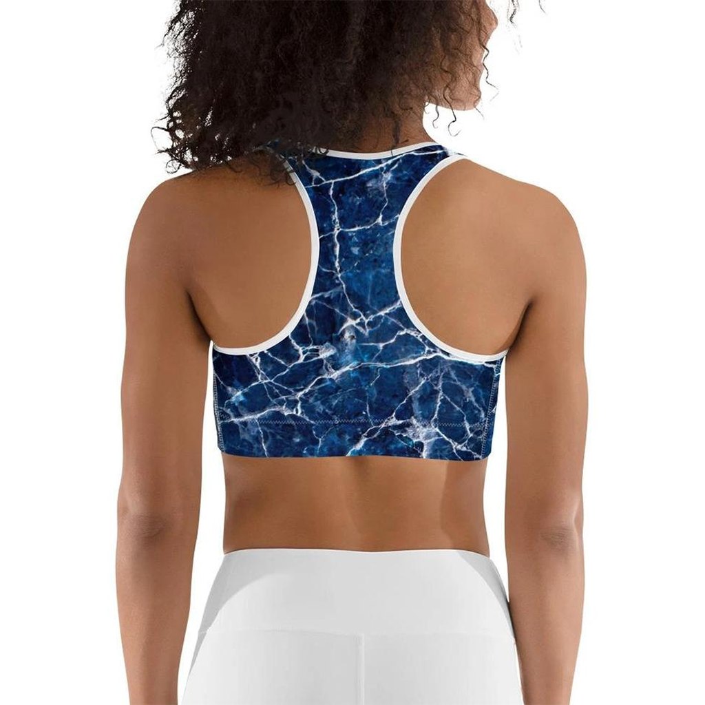 Navy Blue Marble Sports Bra