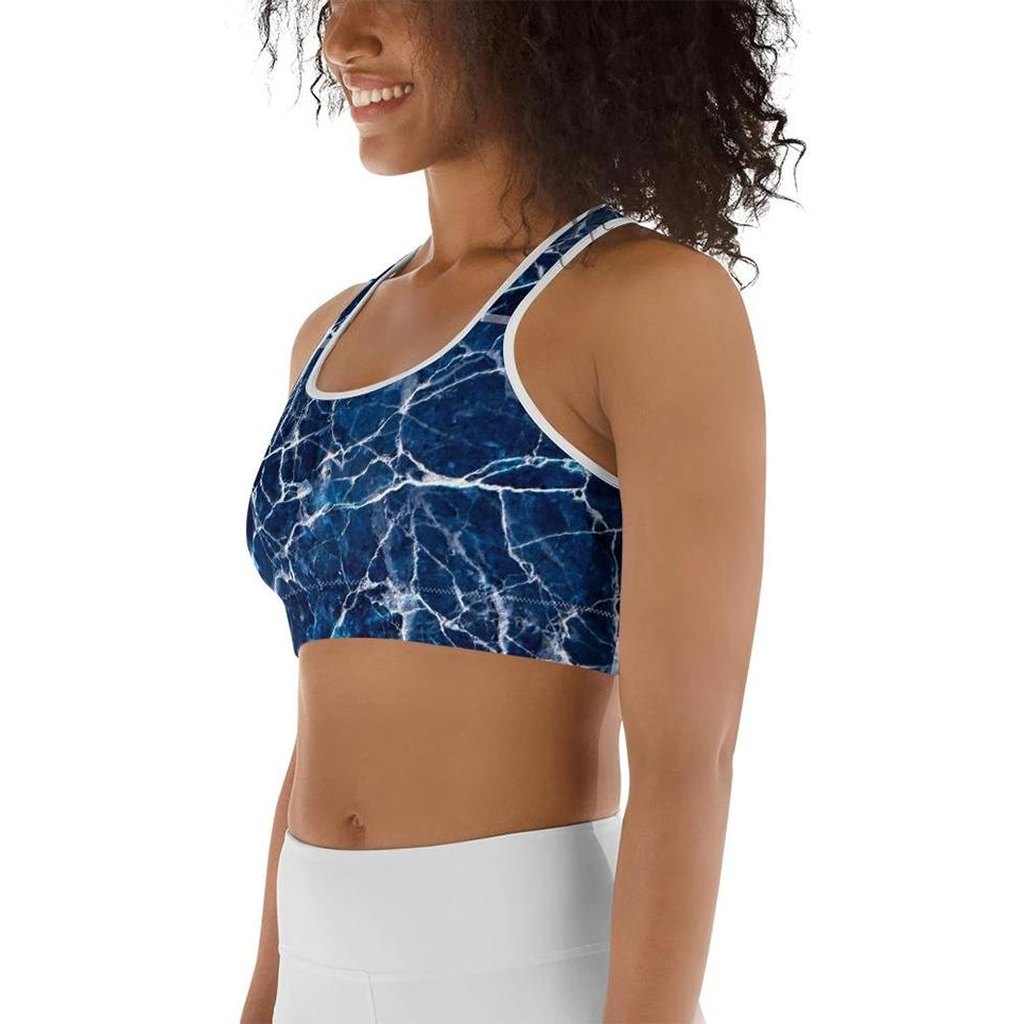 Navy Blue Marble Sports Bra