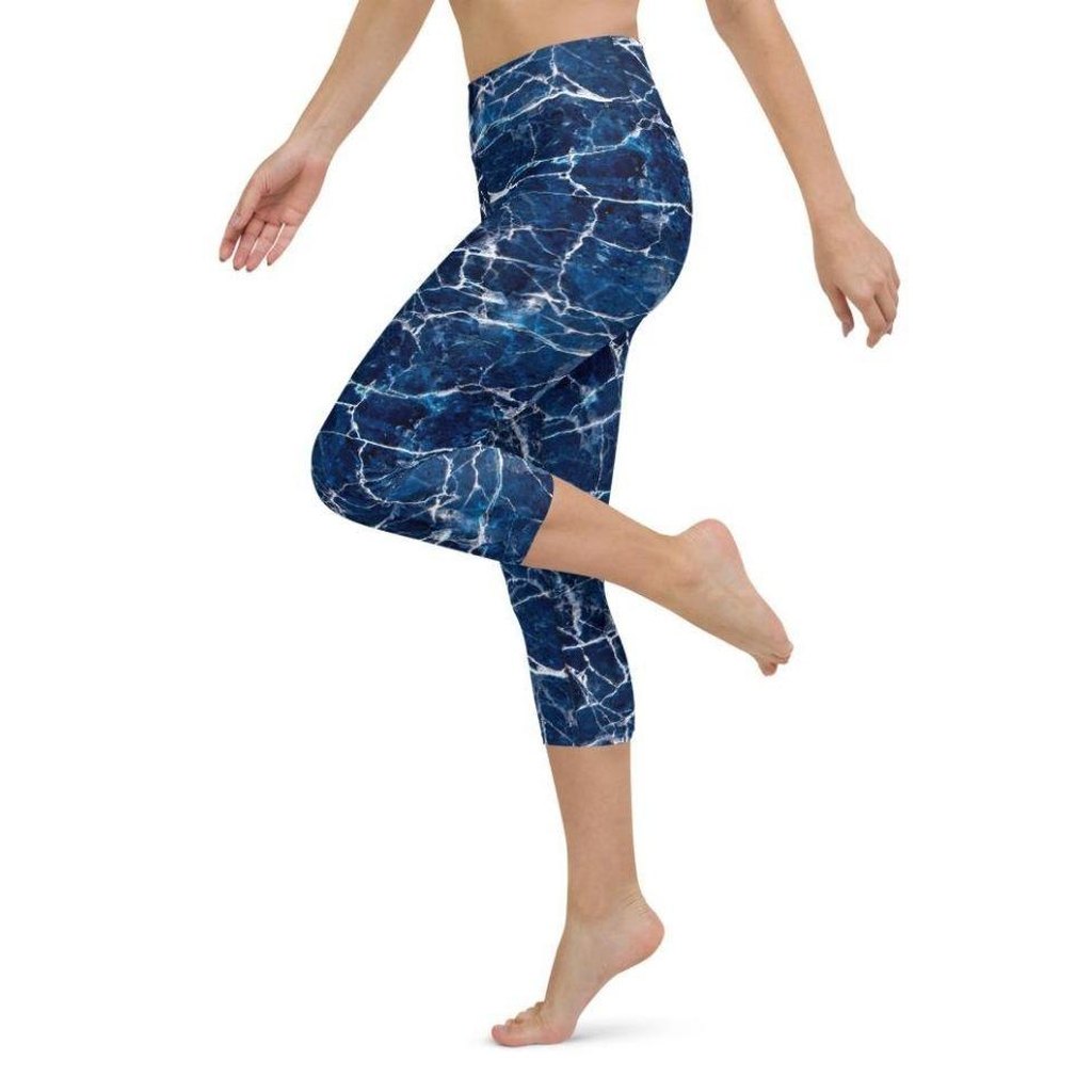 Navy Blue Marble Yoga Capris