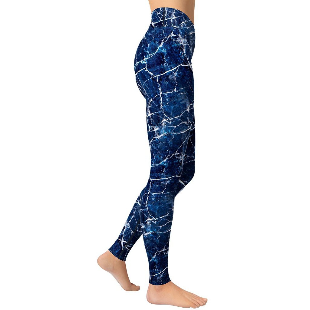 Navy Blue Marble Yoga Leggings