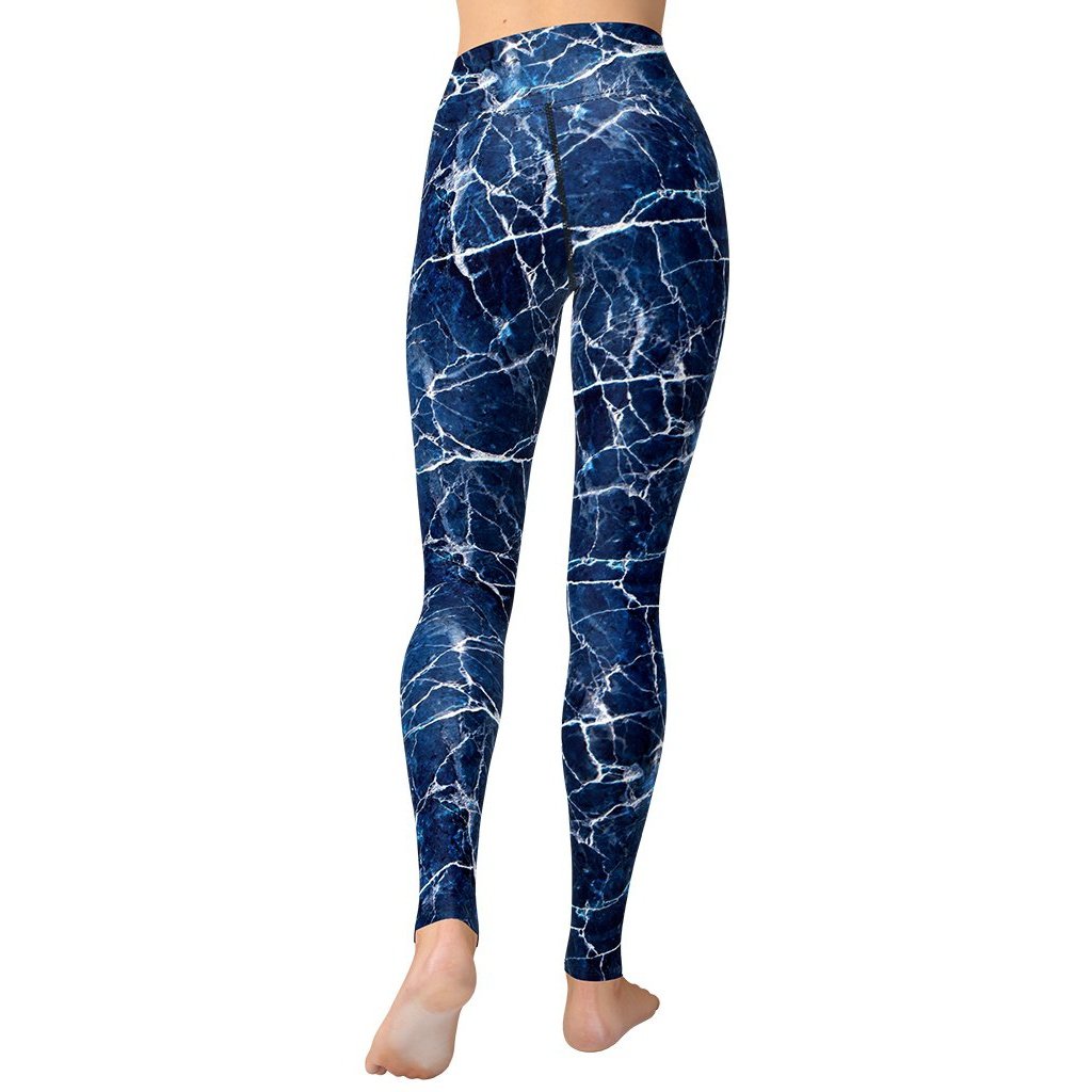 Navy Blue Marble Yoga Leggings